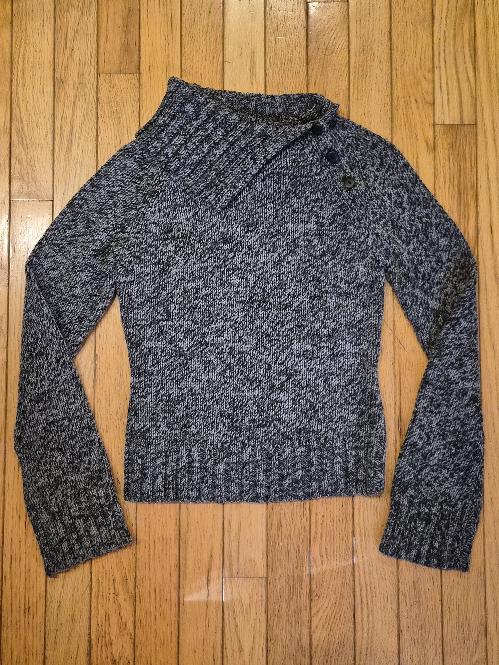 ​Vintage C. Doll Asymmetric Button Collar Knit Sweater Black White Chunky S